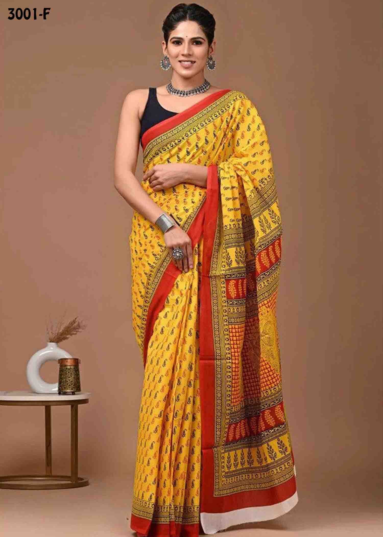 Kasthuri -3001-F Yellow Color Trendy Mulmul Cotton Saree CM1463628 (LR3C)