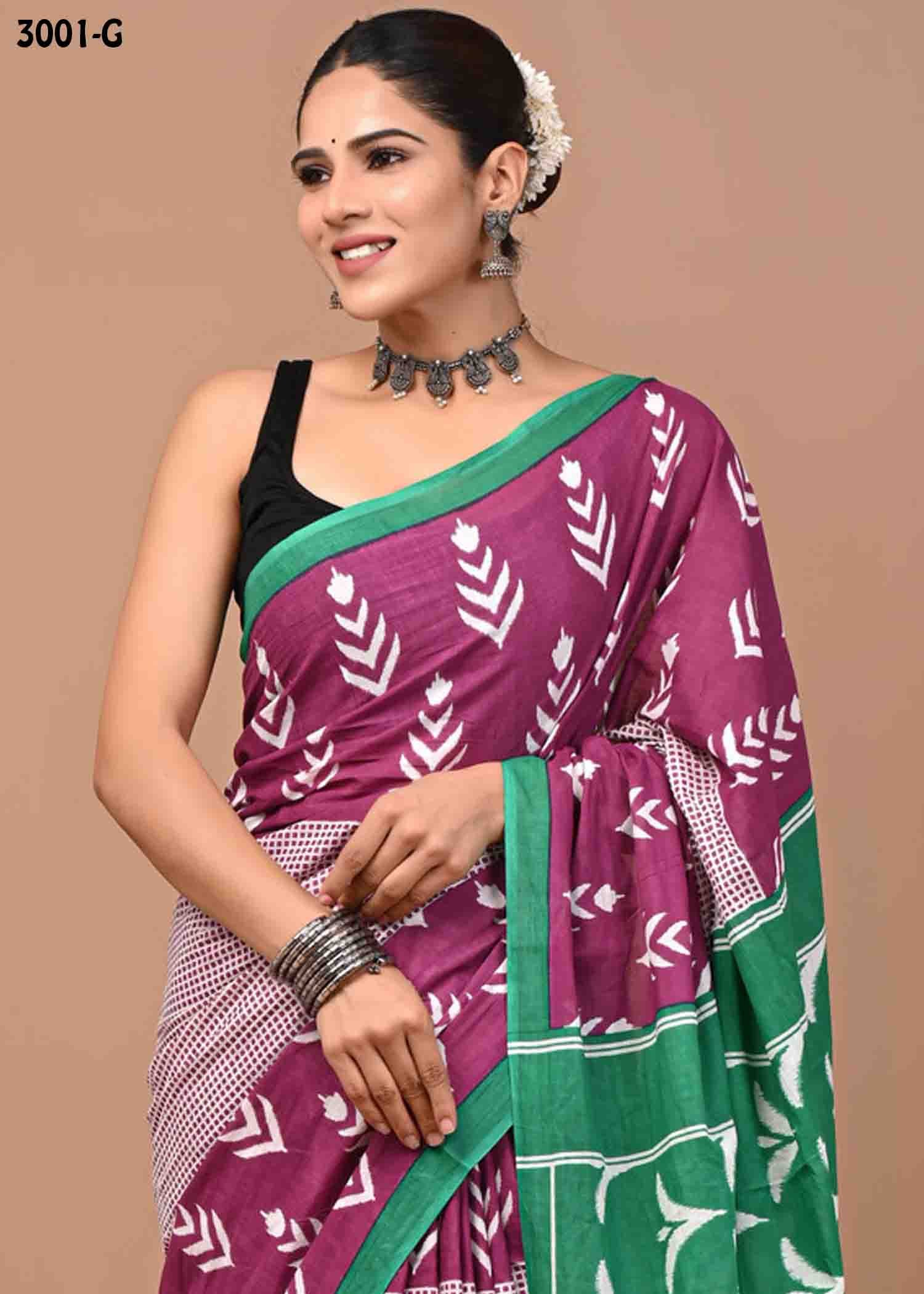 Kasthuri -3001-G Purple Color Trendy Mulmul Cotton Saree CM1463628 (LR3C)