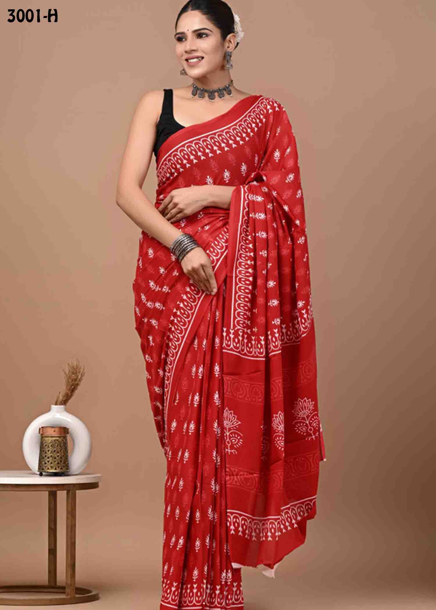 Kasthuri -3001-H Red Color Trendy Mulmul Cotton Saree CM1463628 (LR3C)