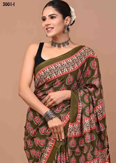 Kasthuri -3001-I Basil Green Color Trendy  Mulmul Cotton Saree CM1463628 (LR3C)