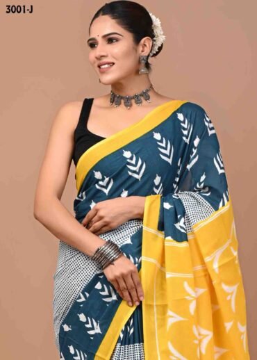 Kasthuri -3001-J  Peacockblue Color Trendy  Mulmul Cotton Saree CM1463628 (LR3C)