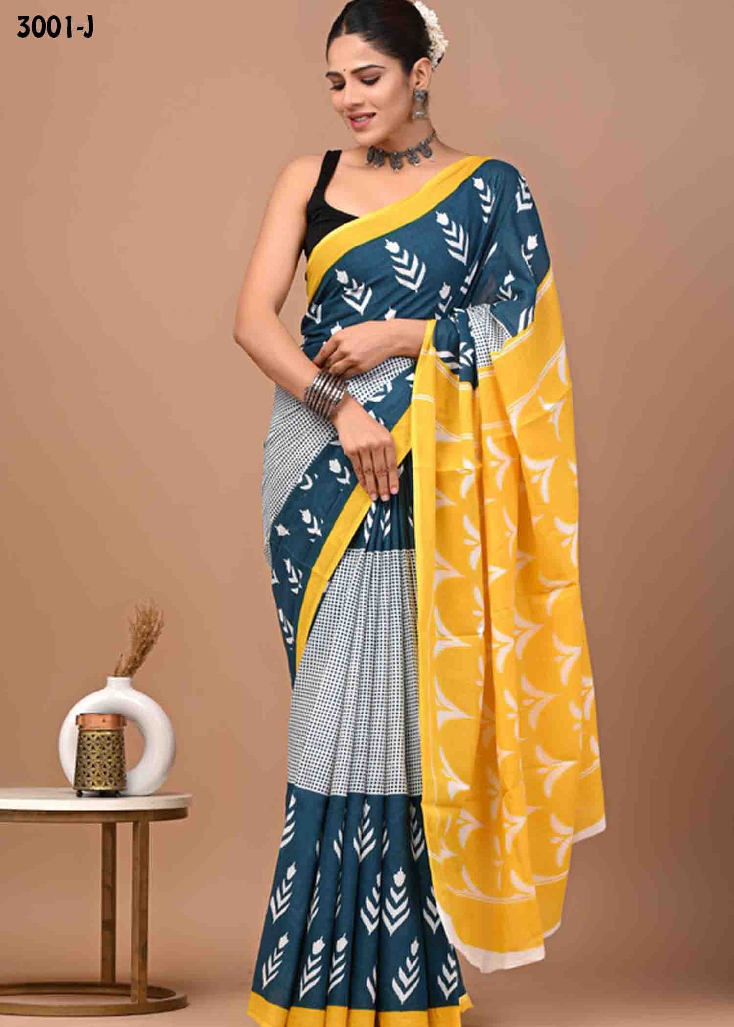 Kasthuri -3001-J Peacockblue Color Trendy Mulmul Cotton Saree CM1463628 (LR3C)