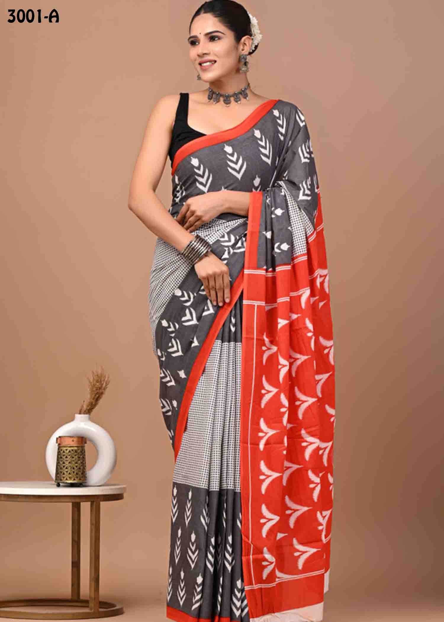 Kasthuri -3001-A Grey Color Trendy Mulmul Cotton Saree CM1463628 (LR3C)