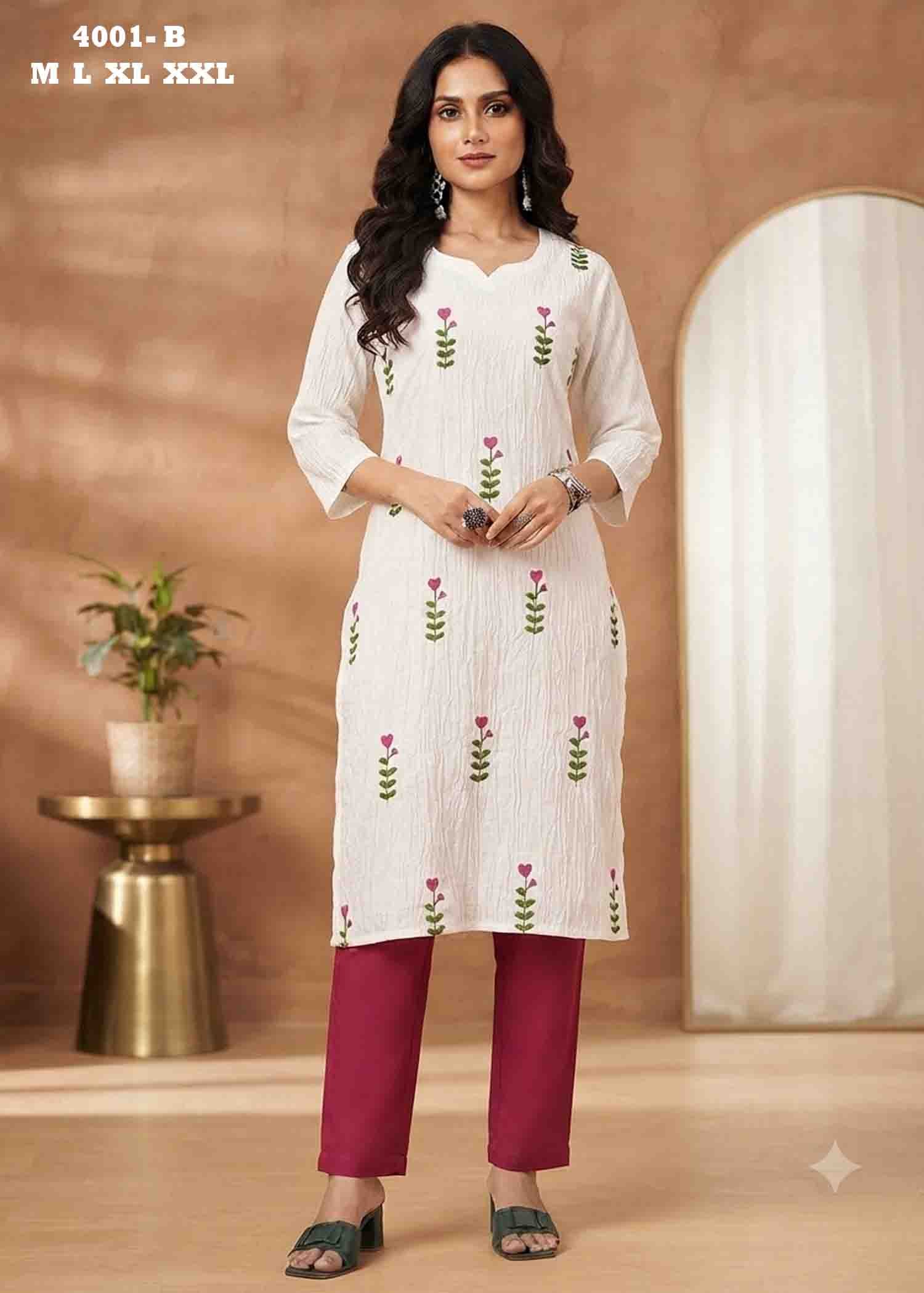 Kanishka - 4001-B Halfwhite Color Readymade Vertican Crush Kurti CM1458677 (RR5C)