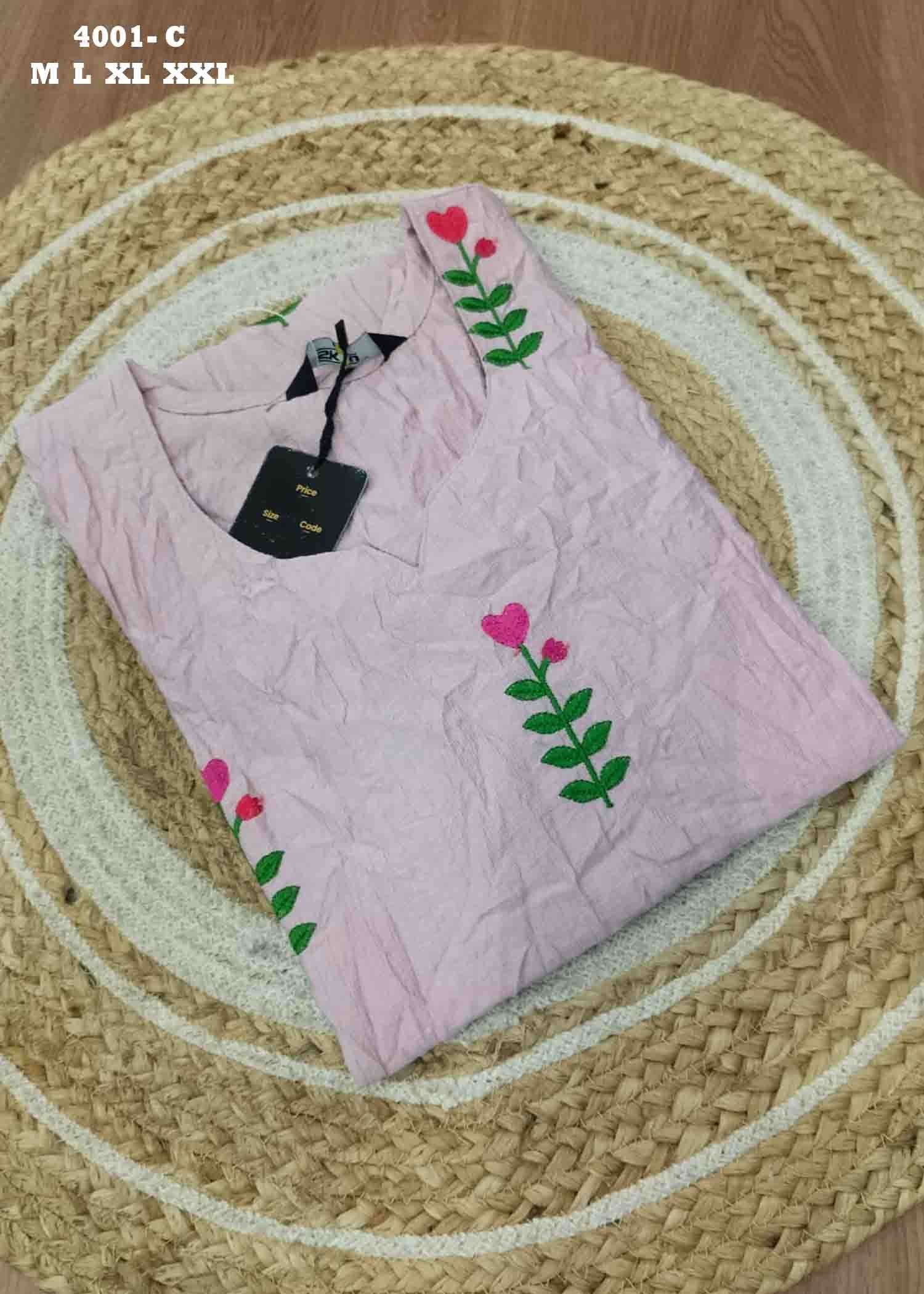 Kanishka - 4001-C PiggyPink Color Readymade Vertican Crush Kurti CM1458677 (RR5C)