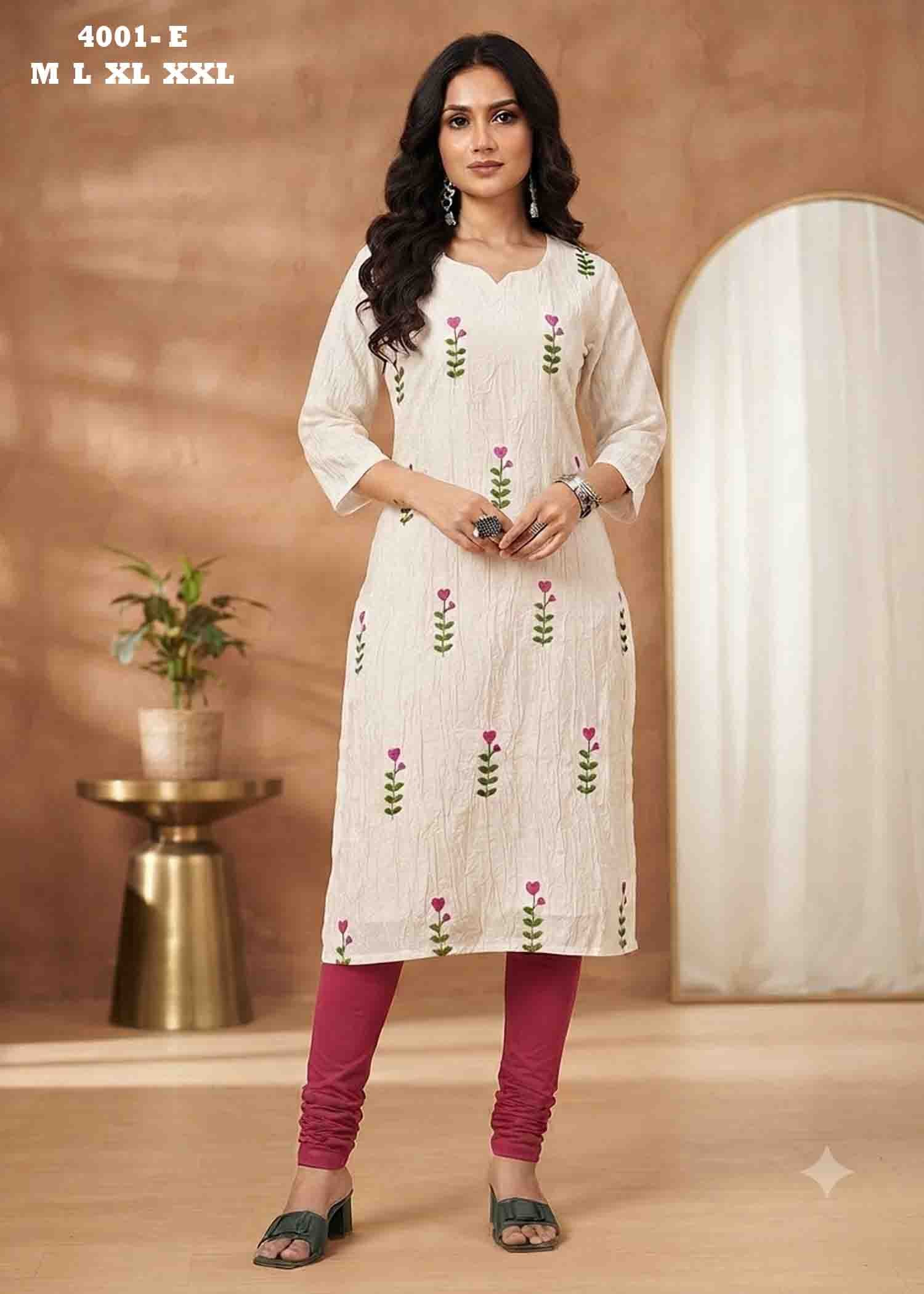 Kanishka - 4001-E Tan Color Readymade Vertican Crush Kurti CM1458677 (RR5C)