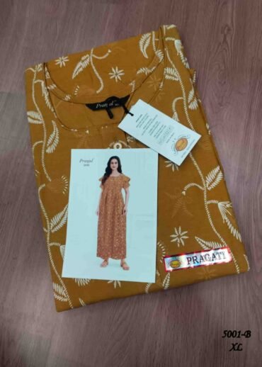 Pranjul -5001-B  [XL]  Mustard Color (Pranjul Brand) Cotton Readymade Pocket Nighty CM1461374 (RR6C)
