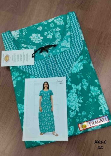 Pranjul -5001-L  [XL]  Cyan Color (Pranjul Brand) Cotton Readymade Pocket Nighty CM1461374 (RR6C)