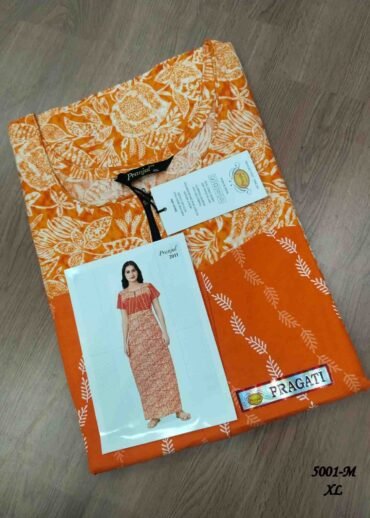 Pranjul -5001-M  [XL]  Orange Color (Pranjul Brand) Cotton Readymade Pocket Nighty CM1461374 (RR6C)