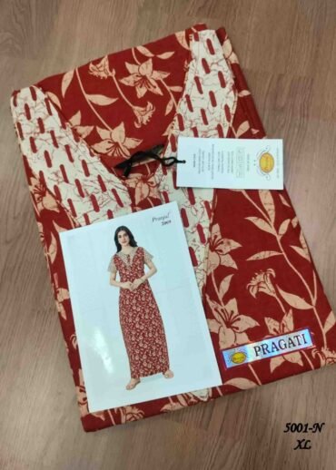 Pranjul -5001-N  [XL]  Red Color (Pranjul Brand) Cotton Readymade Pocket Nighty CM1461374 (RR6C)