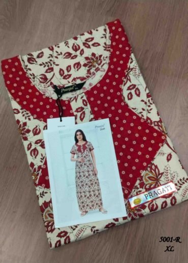 Pranjul -5001-R  [XL]  Halfwhite Color (Pranjul Brand) Cotton Readymade Pocket Nighty CM1461374 (RR6C)
