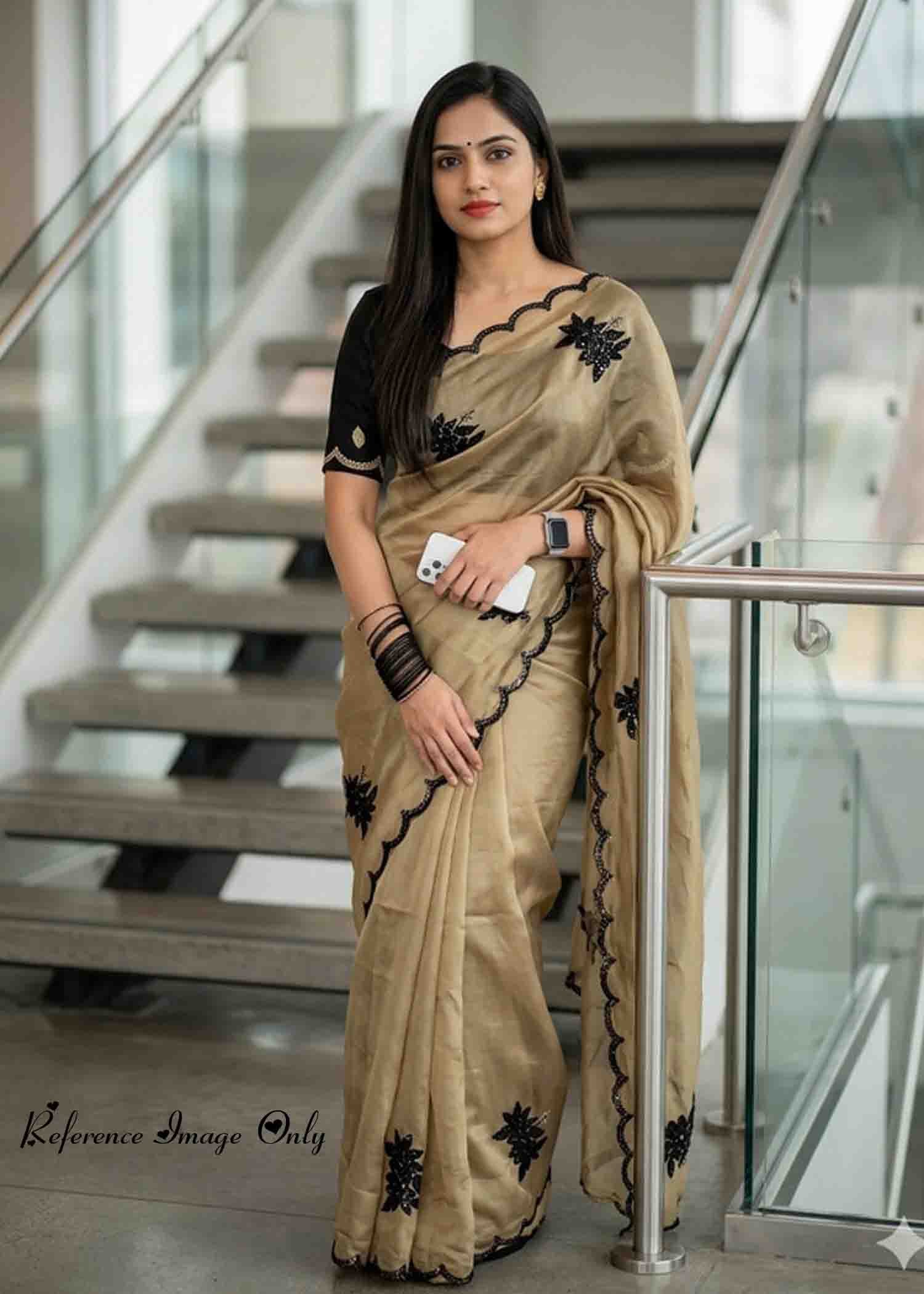 Padma - 09235-A Tan Color Black Rangoli Saree CM1437422 (LR4D)