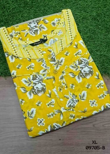 Karthika -09705-B  [XL]  Yellow (Pranjul Brand) Cotton Readymade Pocket Nighty CM1470606 (RR6C)