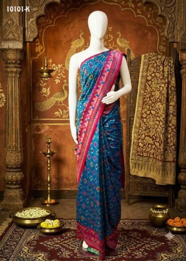 Yogitha -10101-K  Peacock Blue Color Traditional Double Shaded Pochampally Saree CM1488123 (LR4B)