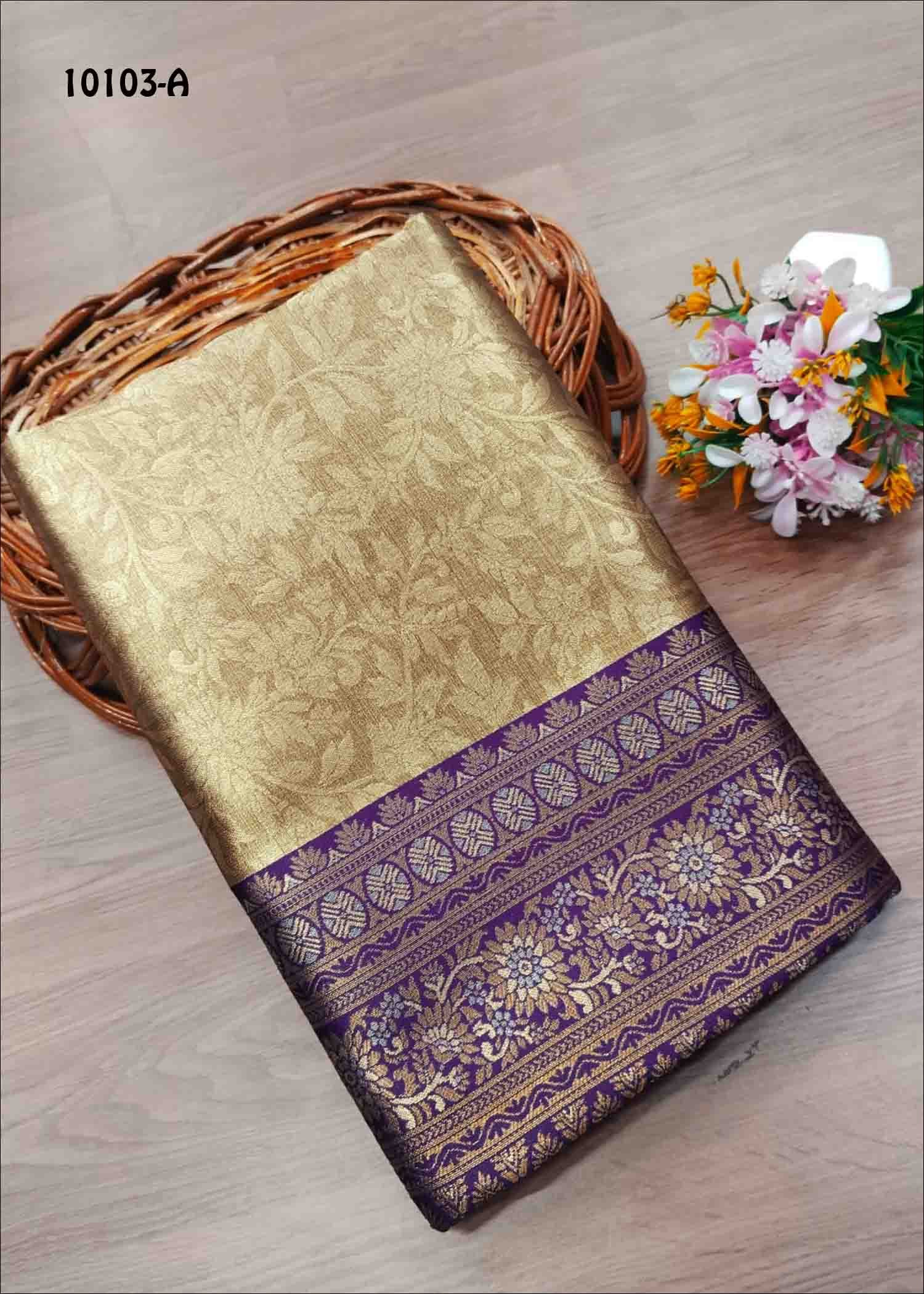 Ammu -10103-A Gold with Purple Color Traditional Wear Tissue Saree CM1474809 (LR5B)