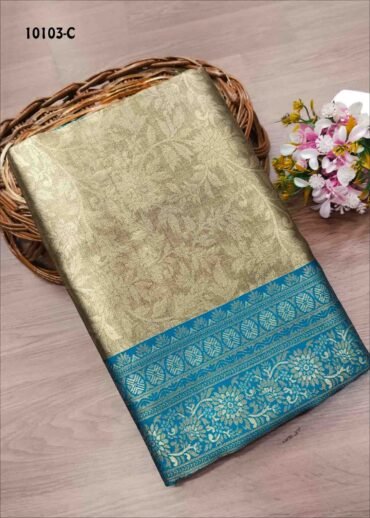 Ammu -10103-C  Gold with Sky Blue Color Traditional Wear Tissue Saree CM1474809 (LR5B)