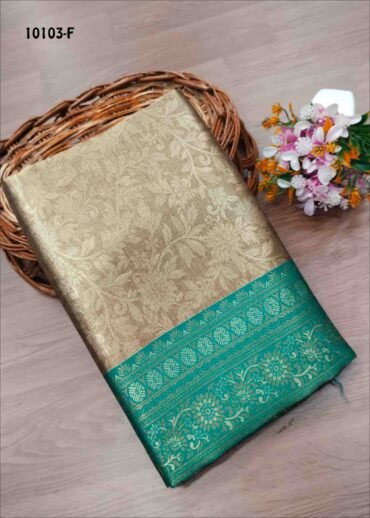 Ammu -10103-F  Gold with Peacock Green Color Traditional Wear Tissue Saree CM1474809 (LR5B)