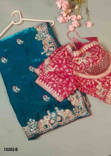 Hakshitha -10202-B  PeacockBlue Color Designer WorkSpace Silk Saree With Free Size Readymade Blouse CM1494585