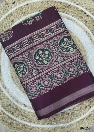 Pavithra -10202-B  Purple Color Kalamkari Print Mixed Cotton Saree CM1480333 (LR1C)