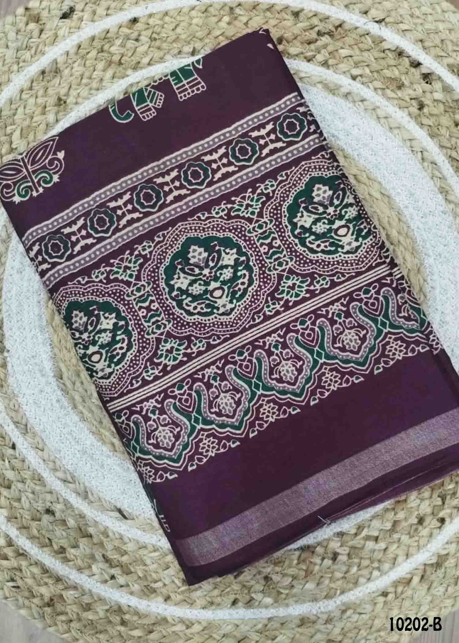 Pavithra -10202-B Purple Color Kalamkari Print Mixed Cotton Saree CM1480333 (LR1C)