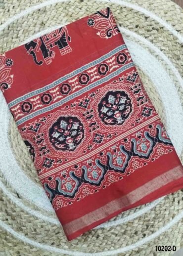 Pavithra -10202-D  Red Color Kalamkari Print Mixed Cotton Saree CM1480333 (LR1C)