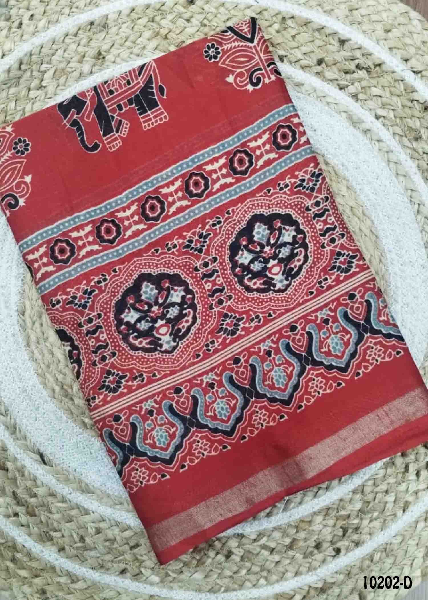 Pavithra -10202-D Red Color Kalamkari Print Mixed Cotton Saree CM1480333 (LR1C)