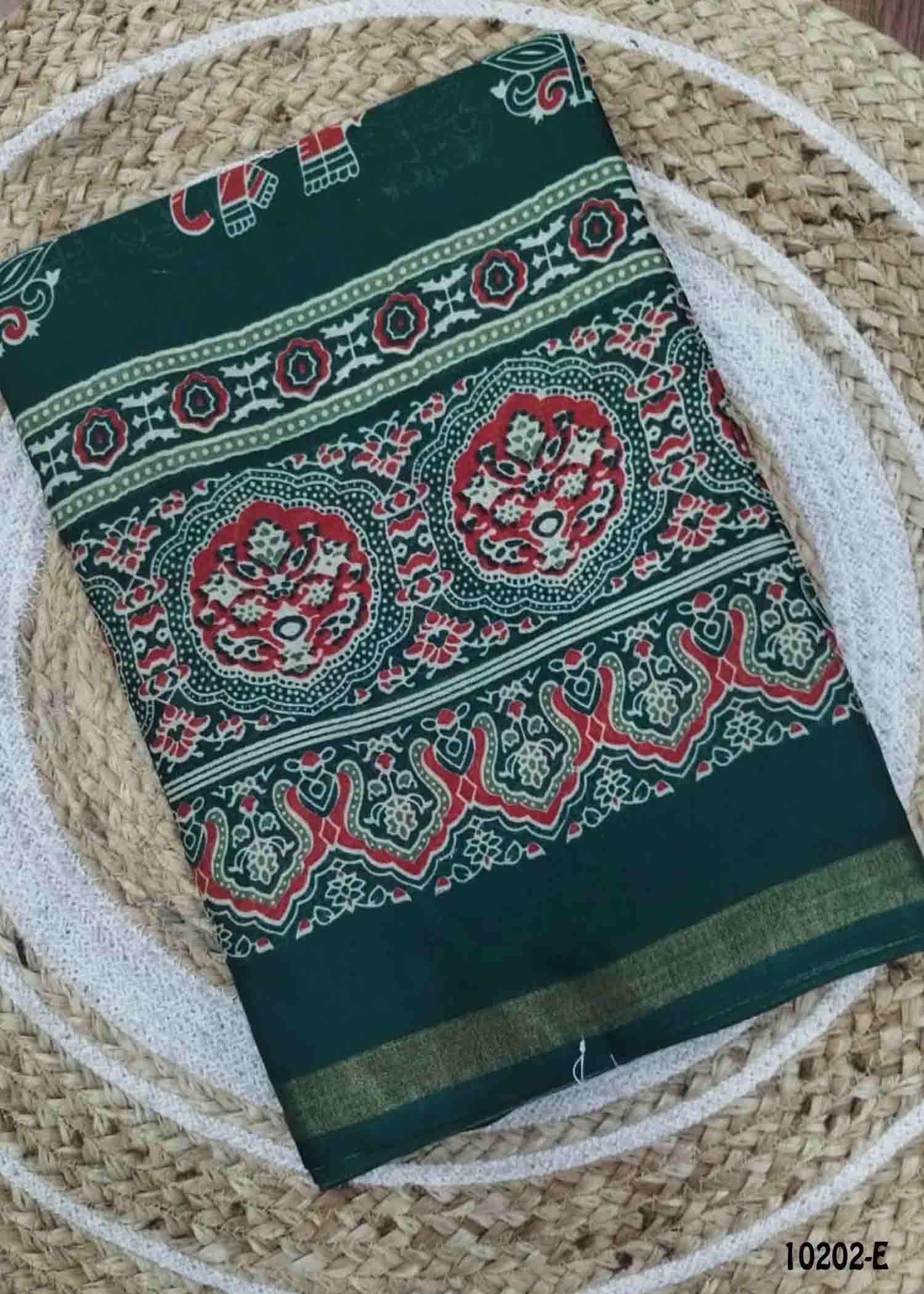 Pavithra -10202-E Green Color Kalamkari Print Mixed Cotton Saree CM1480333 (LR1C)