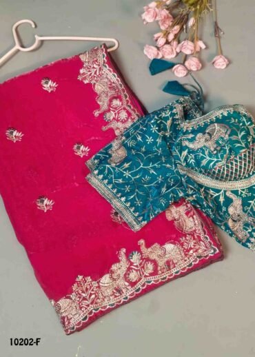 Hakshitha -10202-F  DarkPink Color Designer Work Space Silk Saree With Free Size Readymade Blouse CM1494585