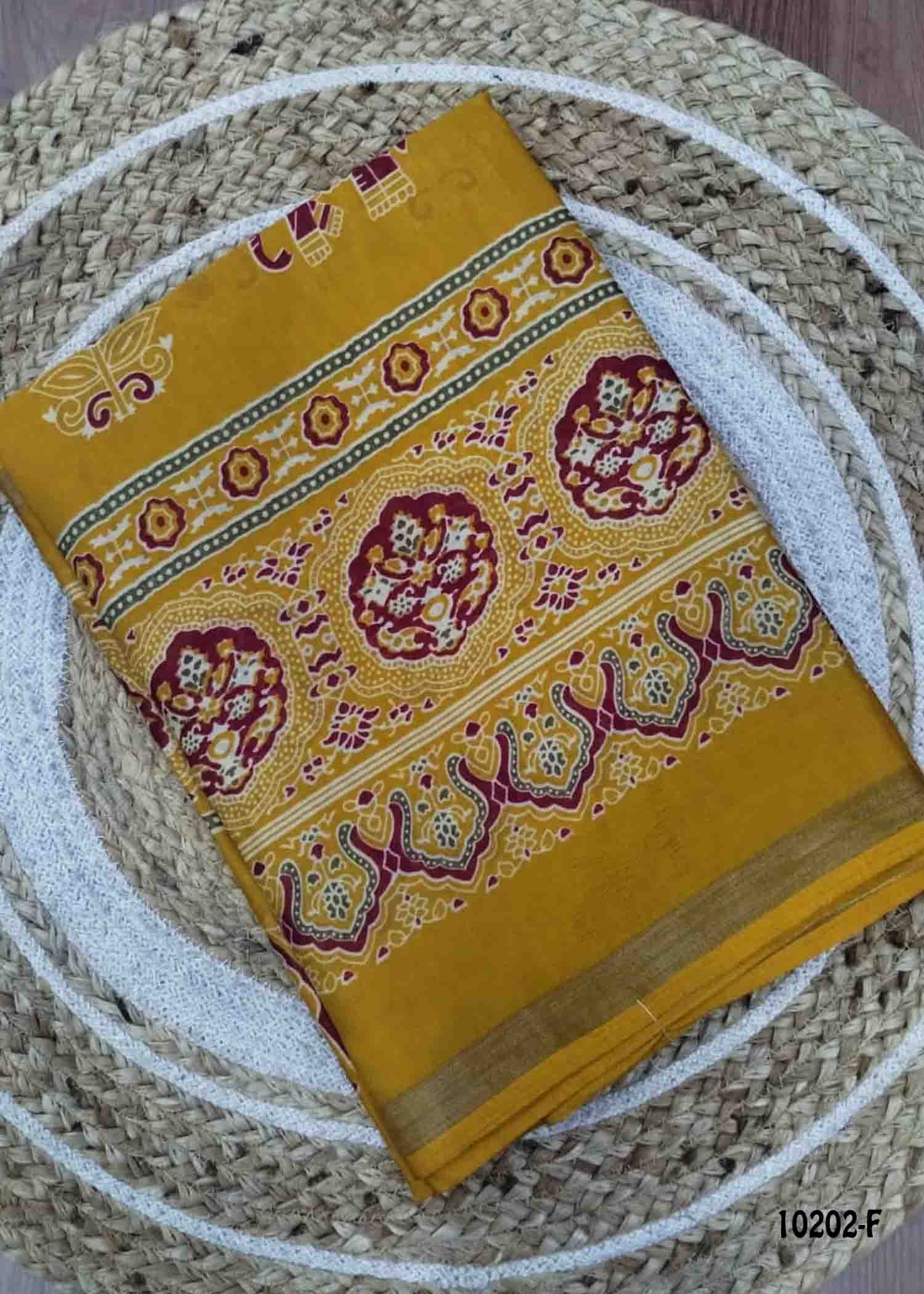 Pavithra -10202-F Yellow Color Kalamkari Print Mixed Cotton Saree CM1480333 (LR1C)