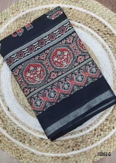 Pavithra -10202-G  Black Color Kalamkari Print Mixed Cotton Saree CM1480333 (LR1C)