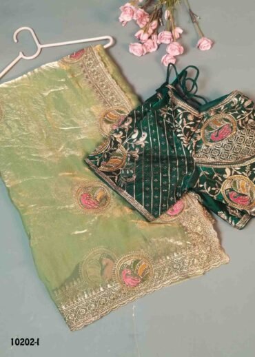 Hakshitha -10202-I  SageGreen Color Designer Work Space Silk Saree With Free Size Readymade Blouse CM1494585