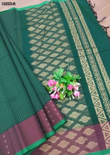Akshaya -10203-A DarkGreen Color Traditional Chanderi Cotton Saree CM1493678 (RR5E)