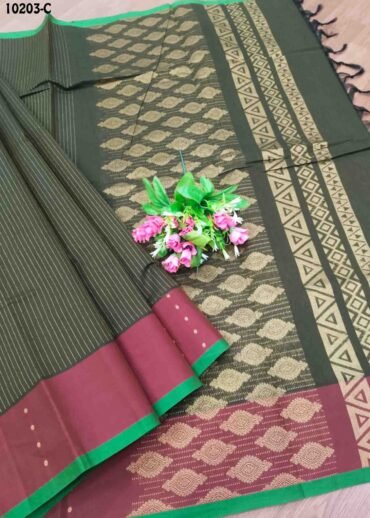 Akshaya -10203-C ArmyGreen Color Traditional Chanderi Cotton Saree CM1493678 (RR5E)
