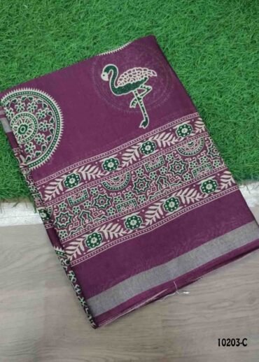 Poornima -10203-C  Purple Color Kalamkari Print Mixed Cotton Saree CM1480333 (LR1C)