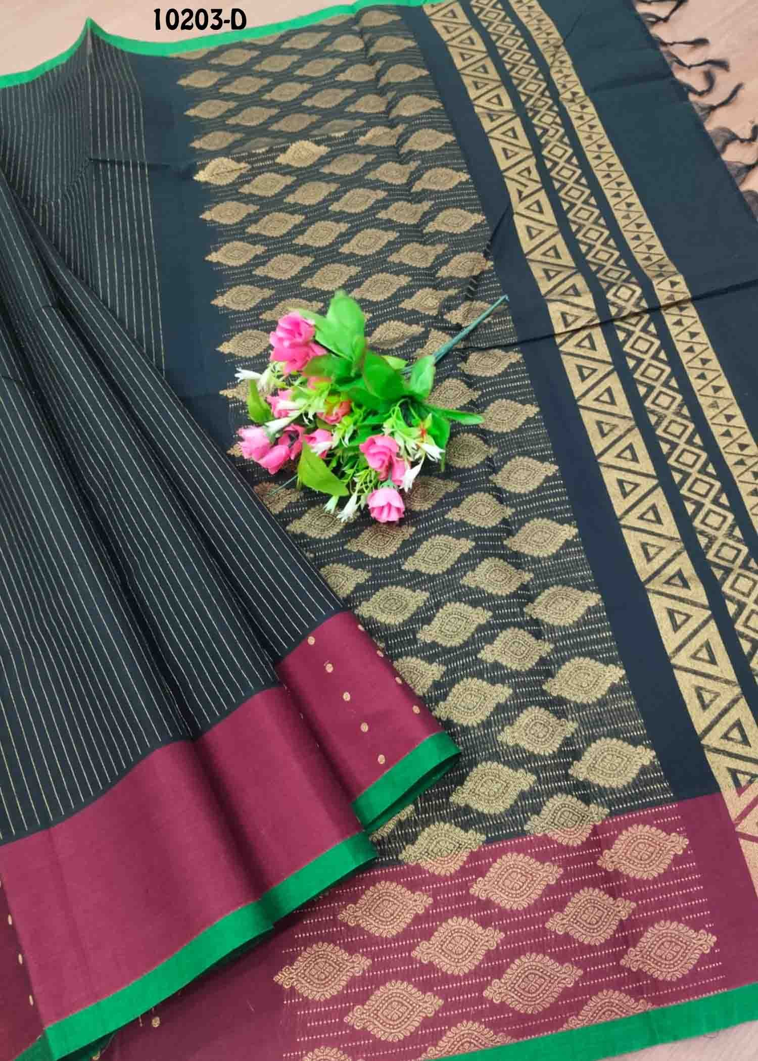 Akshaya -10203-D Black Color Traditional Chanderi Cotton Saree CM1493678 (RR5E)