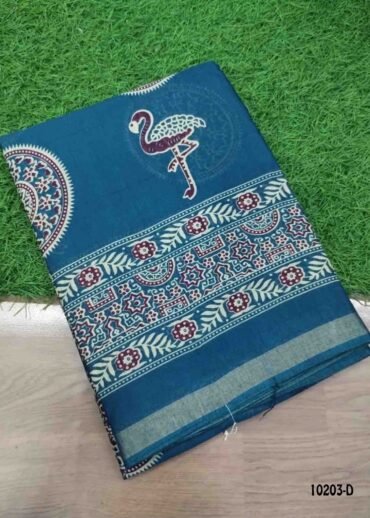 Poornima -10203-D  Peacockblue Color Kalamkari Print Mixed Cotton Saree CM1480333 (LR1C)