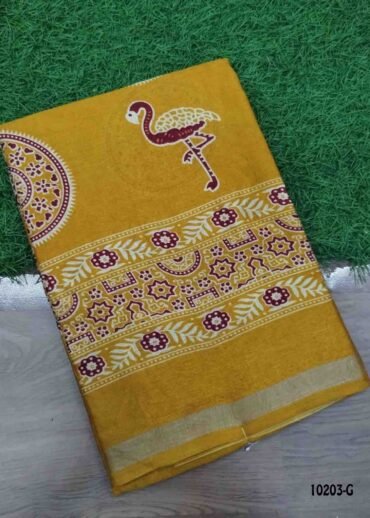 Poornima -10203-G  Yellow Color Kalamkari Print Mixed Cotton Saree CM1480333 (LR1C)