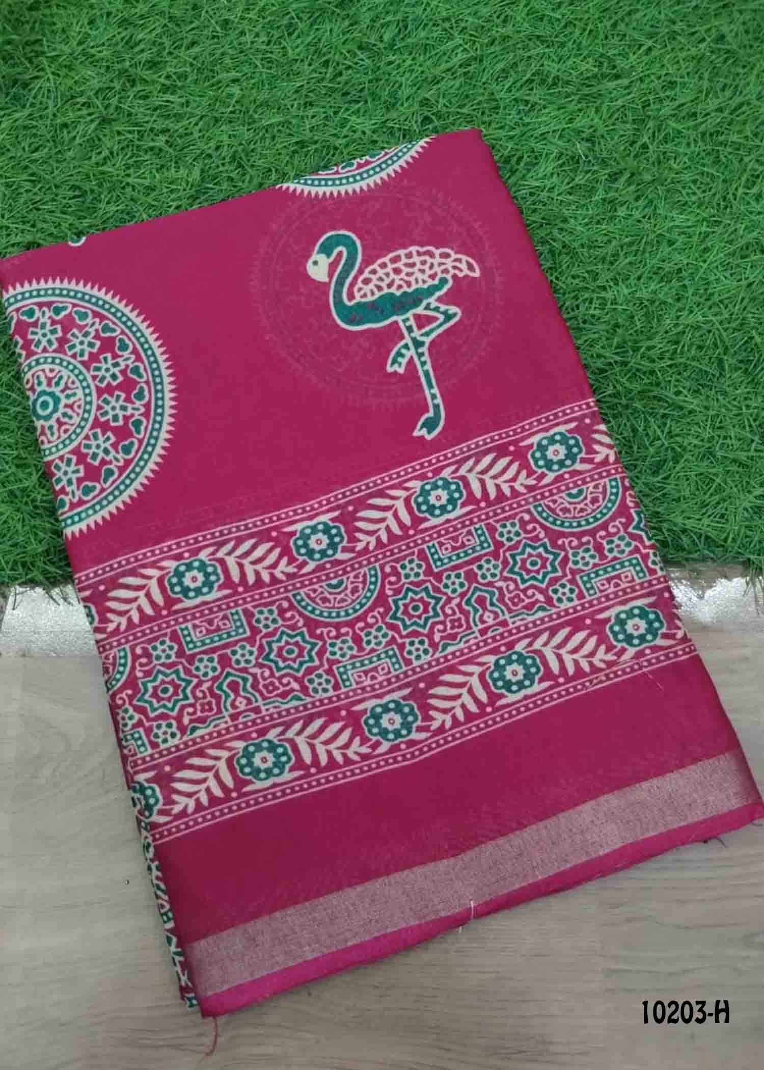 Poornima -10203-H Pink Color Kalamkari Print Mixed Cotton Saree CM1480333 (LR1C)