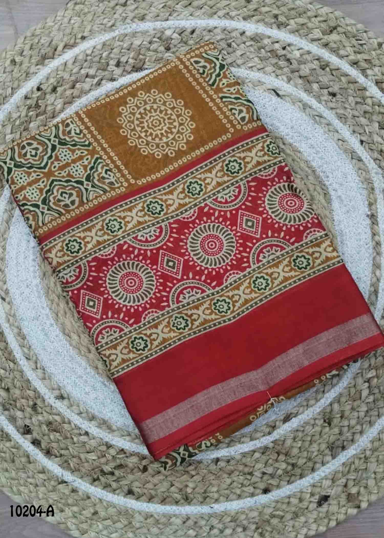 Kalyani -10204-A Yellow Color Kalamkari Print Mixed Cotton Saree CM1480333 (LR1B)