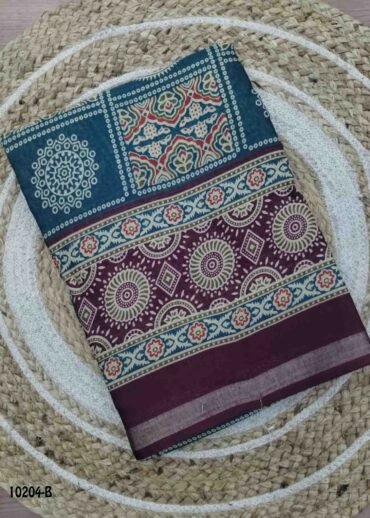 Kalyani -10204-B  PeacockBlue Color Kalamkari Print Mixed Cotton Saree CM1480333 (LR1C)
