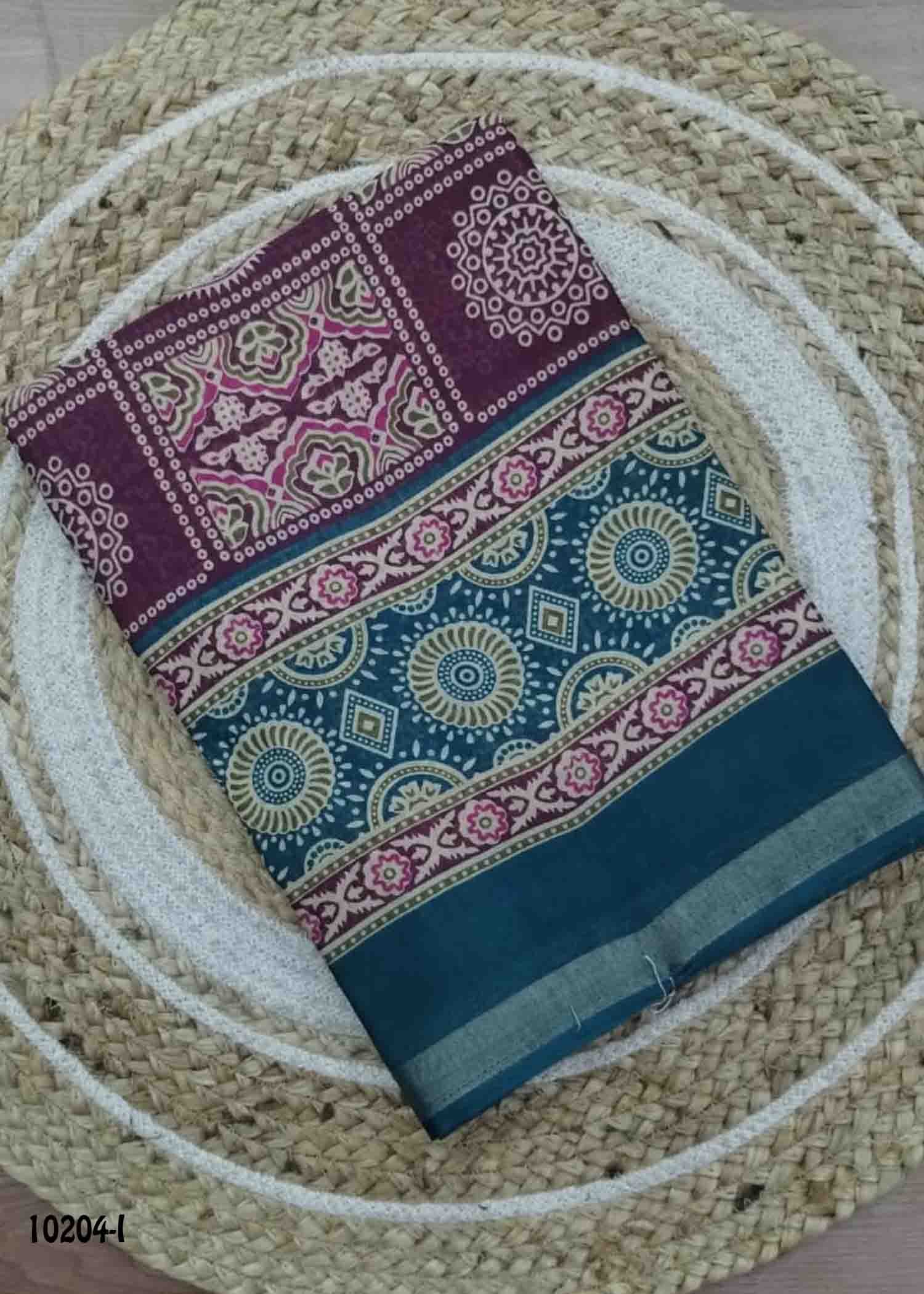 Kalyani -10204-I Purple Color Kalamkari Print Mixed Cotton Saree CM1480333 (LR1B)