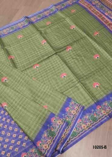 Danvanthika -10205-B ArmyGreen Color Grid Pattern Fancy Cotton  Saree CM1494455 (RR3E)