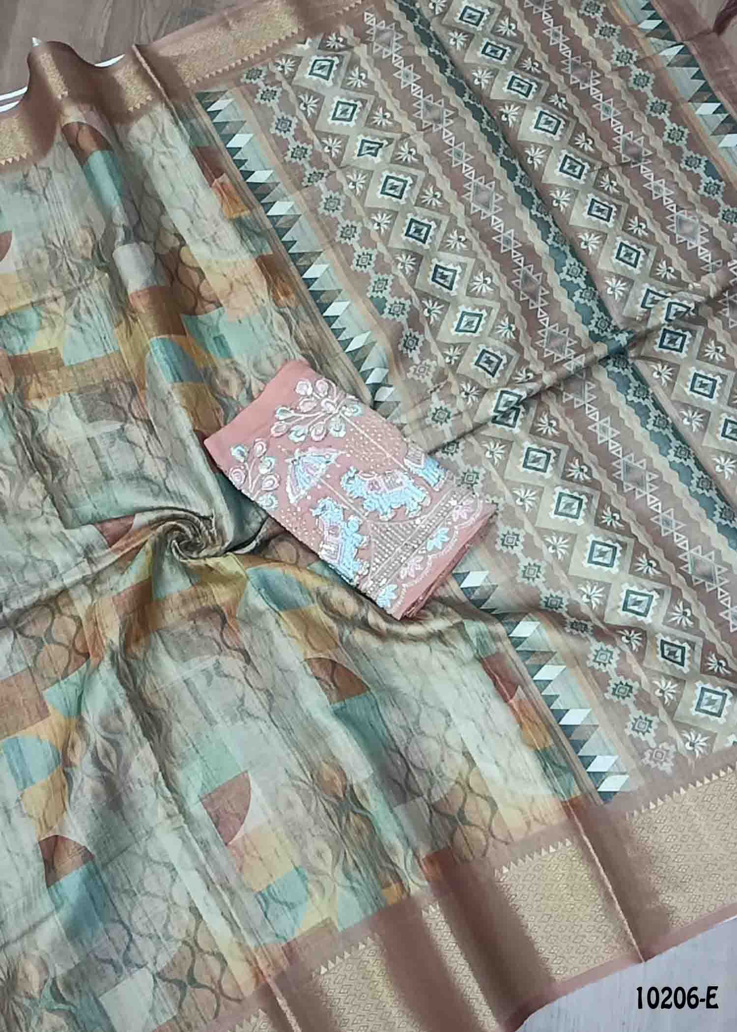 Eshani -10206-E Tan Color Trendy Fancy Cotton Saree CM1443608 (LR1C)