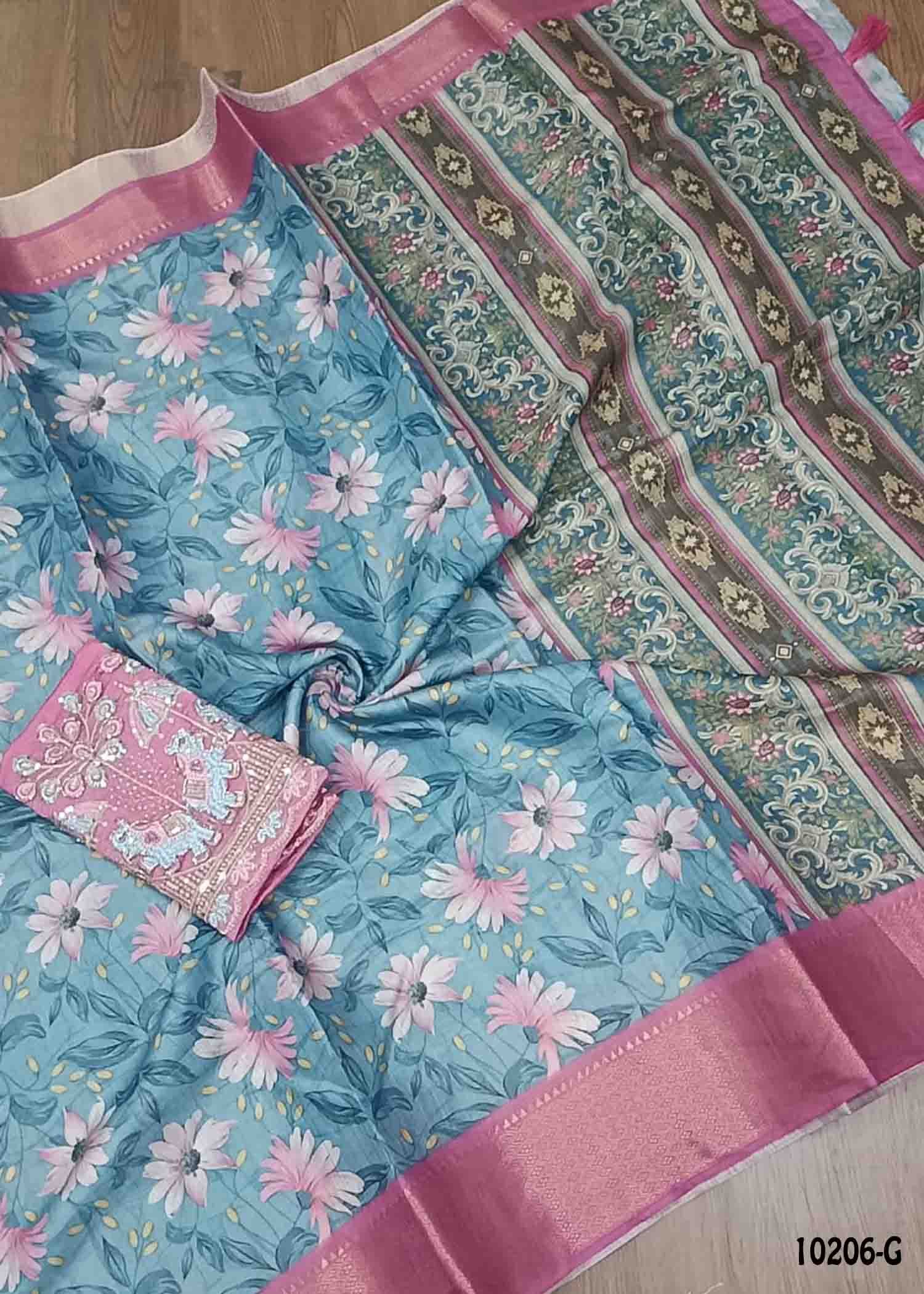 Eshani -10206-G Pastel Blue Color Trendy Fancy Cotton Saree CM1443608 (LR1C)