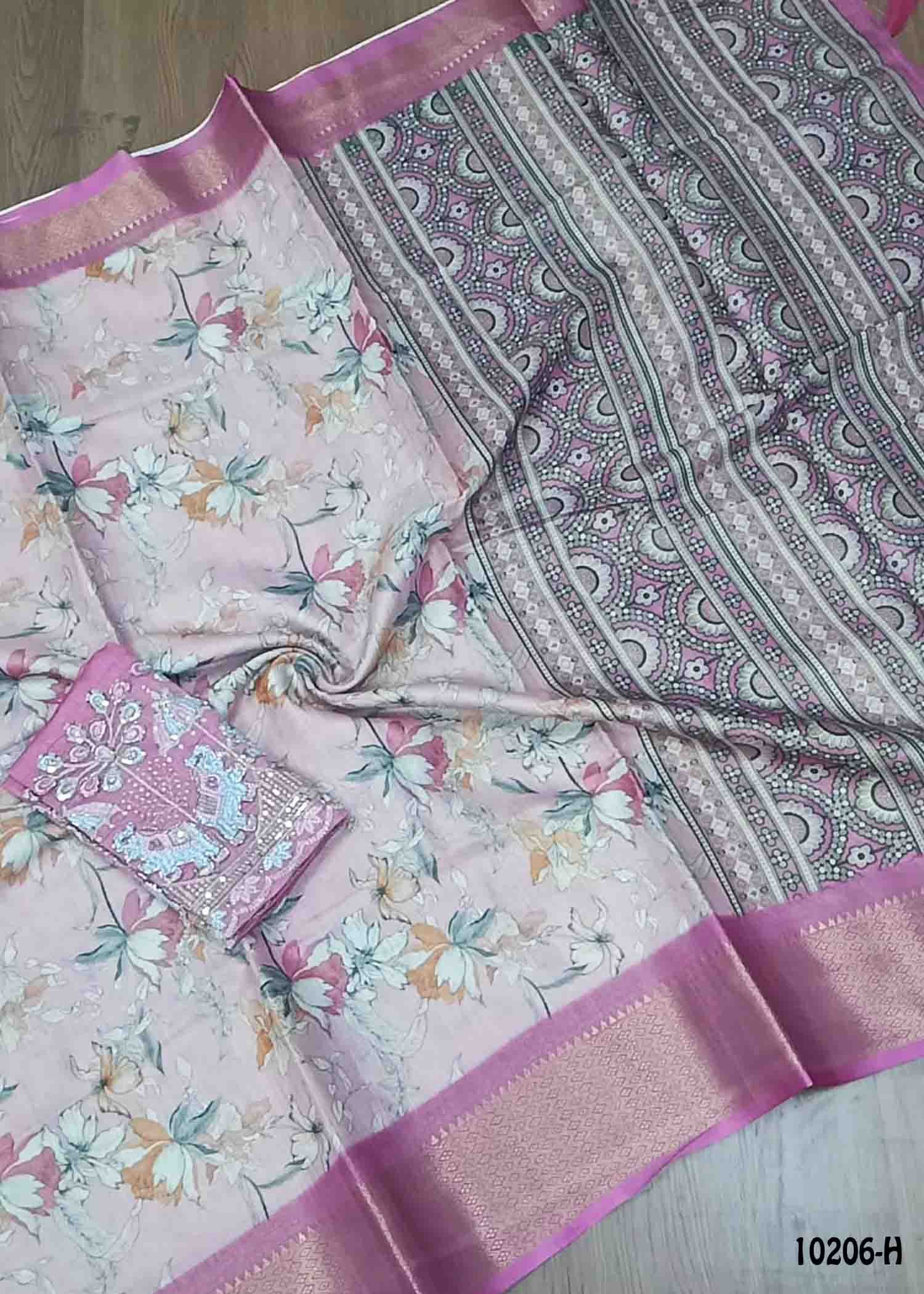 Eshani -10206-H Baby Pink Color Trendy Fancy Cotton Saree CM1443608 (LR1C)