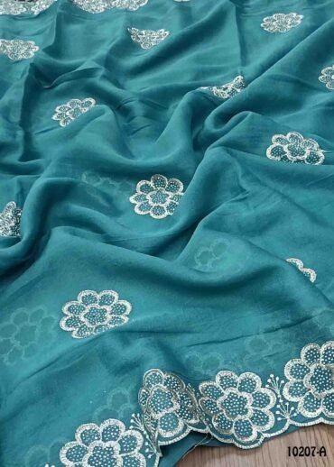 Ilavenil -10207-A  Cyan Color Trendy Shimmer Chiffon  Saree CM1479570 (LR1D)