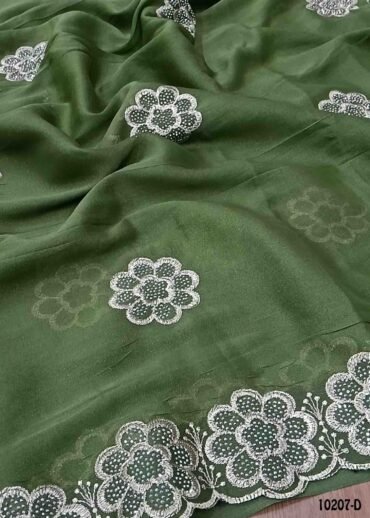 Ilavenil -10207-D  Basilgreen Color Trendy Shimmer Chiffon  Saree CM1479570 (LR1D)