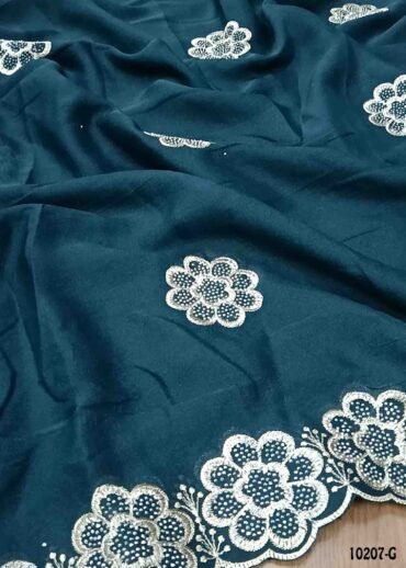 Ilavenil -10207-G  Peacockblue Color Trendy Shimmer Chiffon  Saree CM1479570 (LR1D)