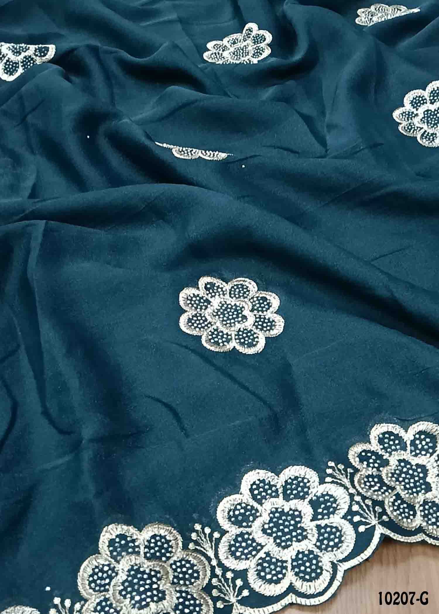 Ilavenil -10207-G Peacockblue Color Trendy Shimmer Chiffon Saree CM1479570 (LR1D)