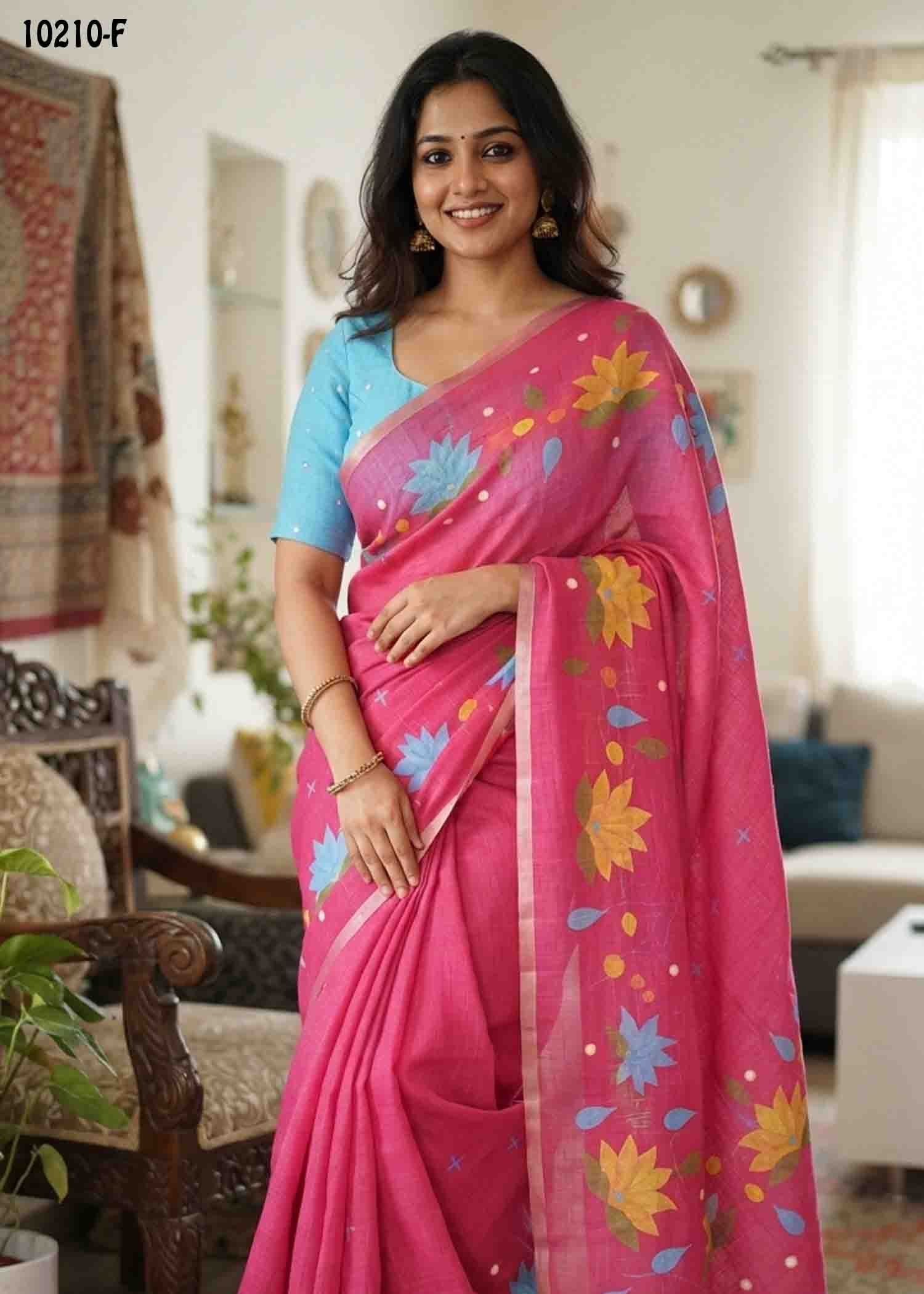 Yazhini -10210-F Pink Color Trendy Linen Cotton Saree CM1477625 (LR1D)